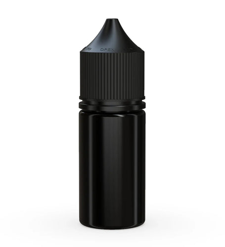 Chubby Gorilla 30ML Stubby Unicorn Bottle V3 - Opaque Black Bottle/Black Cap - WORLDTRADERS USA