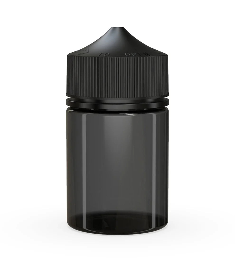 Chubby Gorilla 60ML Stubby Unicorn Bottle - Transparent Black Bottle/Black Cap - WORLDTRADERS USA