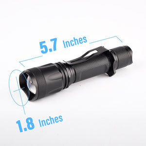 Pivoi 10W LED Tactical Rechargeable Flashlight with Clip, IP44 Water Resistant, Zoom focus, Metal body, 1000 Lumens - Uses 1x 18650 Battery - WORLDTRADERS USA LLC (Vapeology)