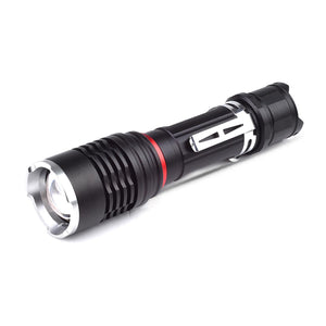 Pivoi 10W LED Tactical Rechargeable Flashlight with Clip, IP44 Water Resistant, Zoom focus, Metal body, 1000 Lumens - Uses 1x 18650 or 3 x AAA Battery - WORLDTRADERS USA LLC (Vapeology)