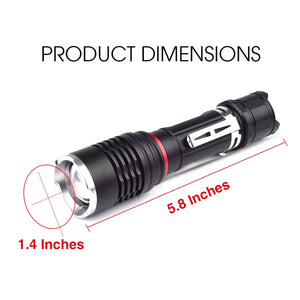Pivoi 10W LED Tactical Rechargeable Flashlight with Clip, IP44 Water Resistant, Zoom focus, Metal body, 1000 Lumens - Uses 1x 18650 or 3 x AAA Battery - WORLDTRADERS USA LLC (Vapeology)