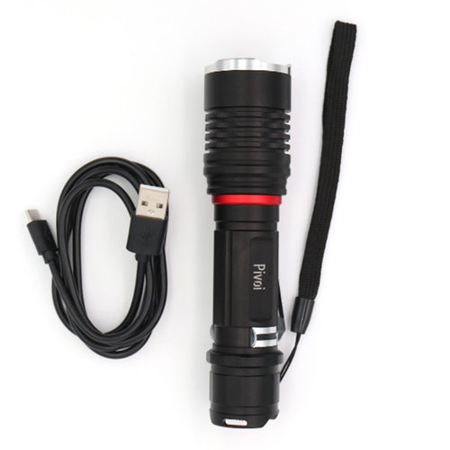 Pivoi 10W LED Tactical Rechargeable Flashlight with Clip, IP44 Water Resistant, Zoom focus, Metal body, 1000 Lumens - Uses 1x 18650 or 3 x AAA Battery - WORLDTRADERS USA LLC (Vapeology)