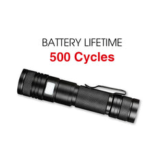 Cargar imagen en el visor de la galería, Pivoi 10W LED Tactical Rechargeable Flashlight with Clip, IP44 Water Resistant, Zoom focus, Metal body, 800 Lumens - Uses 1x 18650 Battery - WORLDTRADERS USA LLC (Vapeology)