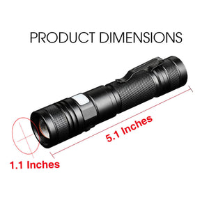 Pivoi 10W LED Tactical Rechargeable Flashlight with Clip, IP44 Water Resistant, Zoom focus, Metal body, 800 Lumens - Uses 1x 18650 Battery - WORLDTRADERS USA LLC (Vapeology)
