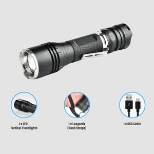 Pivoi 15W LED Tactical Flashlight, IP44 Water Resistant, Zoom focus, Metal body, 1000 Lumens - Uses 1x 18650 Battery - WORLDTRADERS USA LLC (Vapeology)